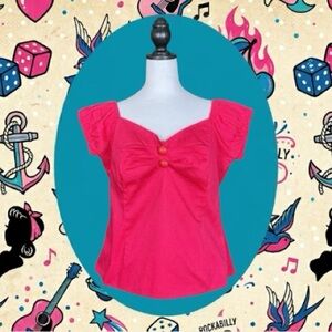 Collectif London NWOT Hot Pink Vintage Style Retro Pin Up Short Sleeve Top 14